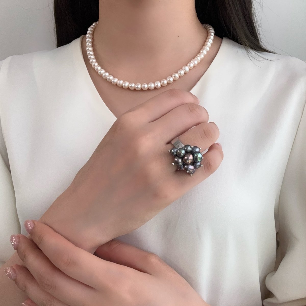 画像10: 淡水真珠 パールリング 5mm ホワイト ピンク ブラック オフラウンド SV925製  (10)