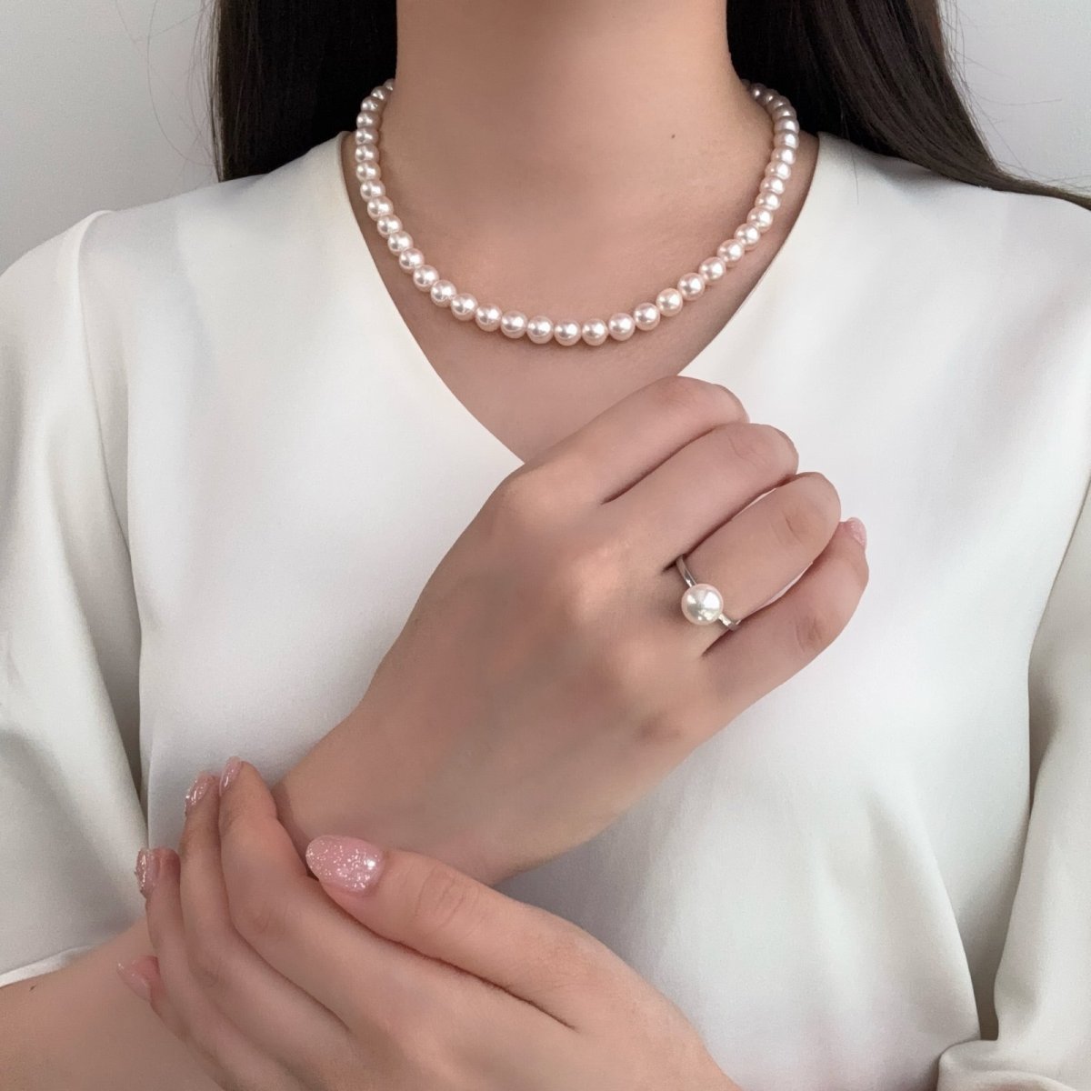 画像6: アコヤ真珠 パールリング 8-8.5mm ホワイト ラウンド K18WG 12号 GIA宝石鑑定士保証書付き　 (6)