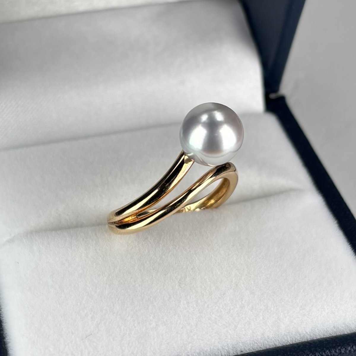 アコヤ真珠 パールリング 8-8.5mm ナチュラルグレー 無調色  ラウンド K14YG 12号 1点物