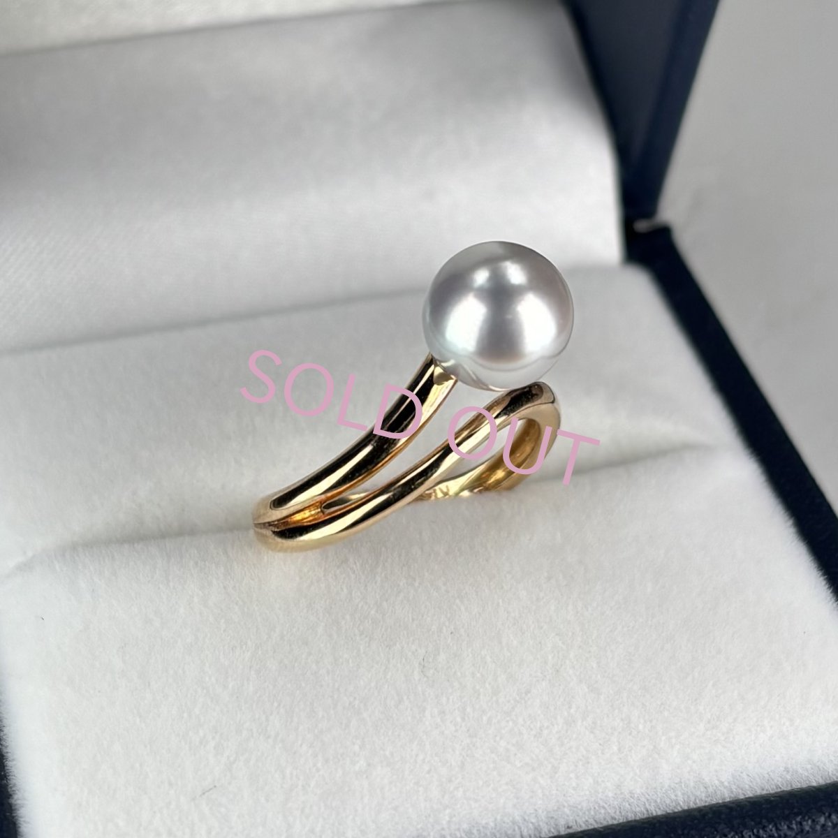 アコヤ真珠 パールリング 8-8.5mm ナチュラルグレー 無調色  ラウンド K14YG 12号 1点物