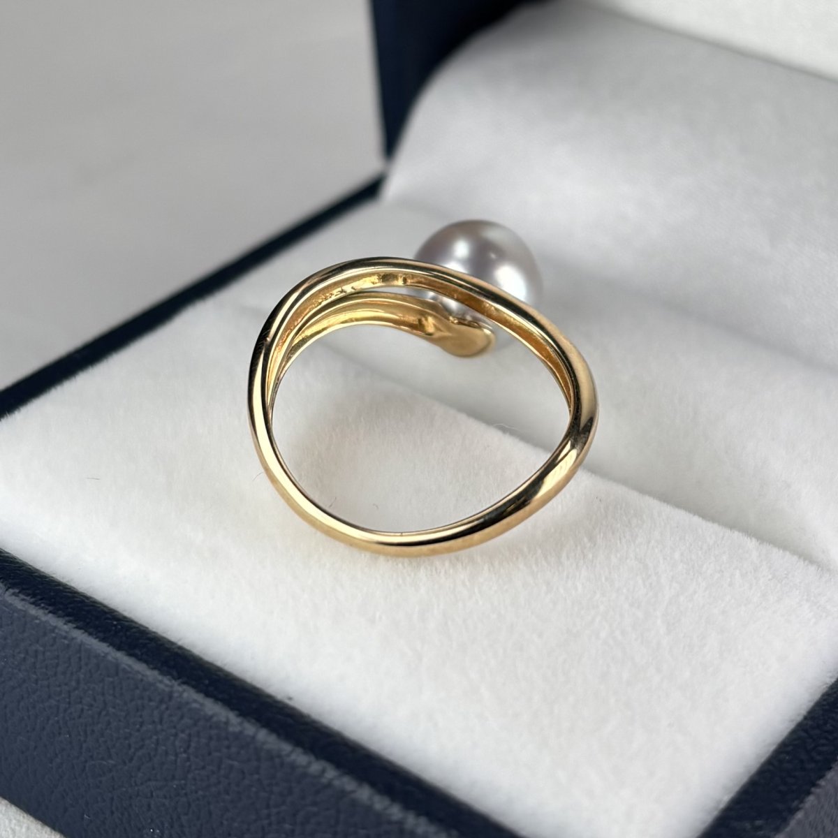 アコヤ真珠 パールリング 8-8.5mm ナチュラルグレー 無調色  ラウンド K14YG 12号 1点物