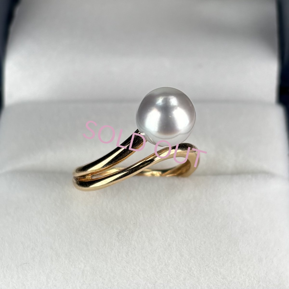 アコヤ真珠 パールリング 8-8.5mm ナチュラルグレー 無調色  ラウンド K14YG 12号 1点物