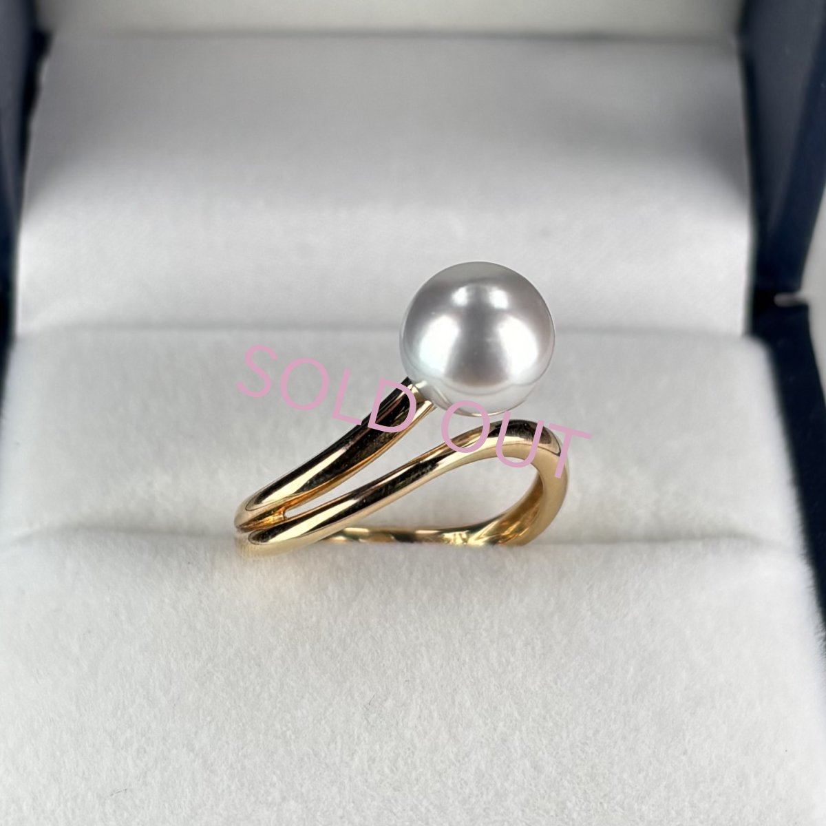アコヤ真珠 パールリング 8-8.5mm ナチュラルグレー 無調色  ラウンド K14YG 12号 1点物