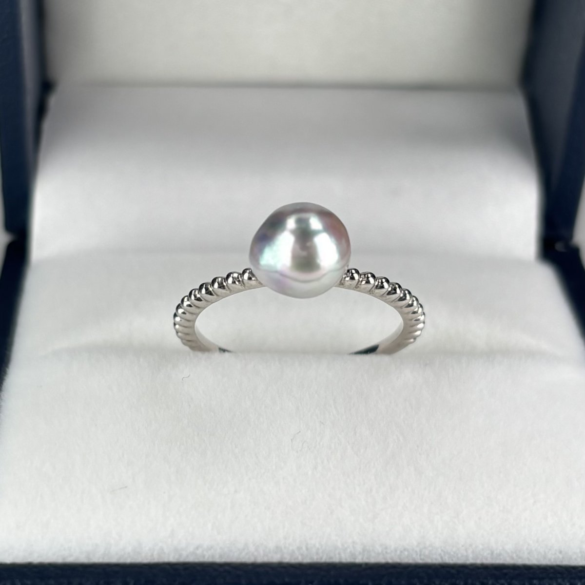 アコヤ真珠 パールリング 7ｍｍ ナチュラルグレー 無調色  バロック SV925製 11号