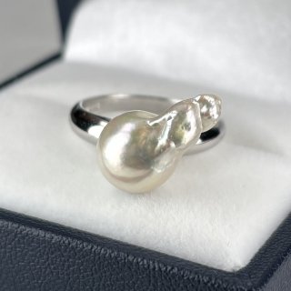 アコヤ真珠 バロックパールリング 7.5-8mm ナチュラルグレー 無調色 SV製