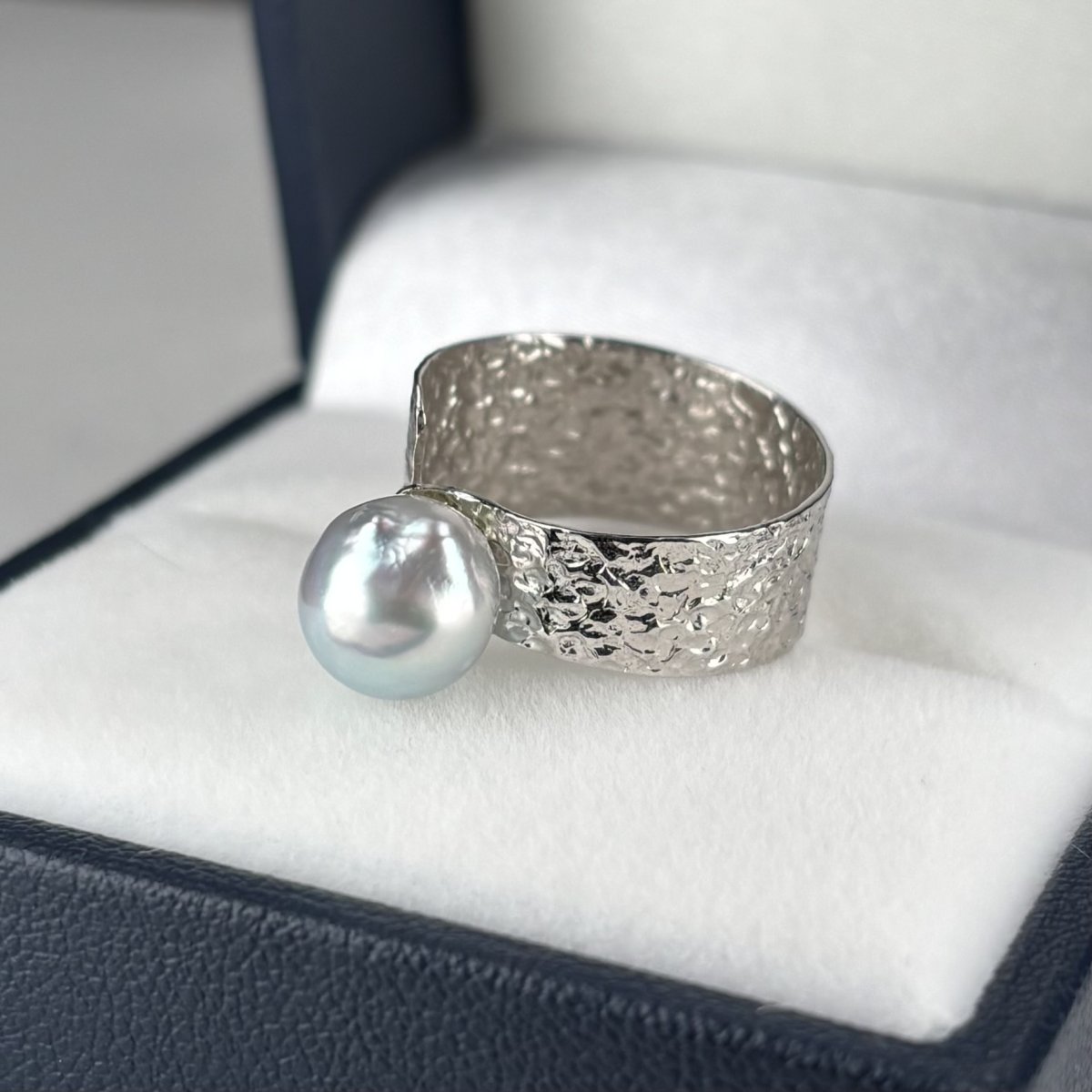 アコヤ真珠 フォークリング 7.5-8ｍｍ ナチュラルグレー 無調色  バロック SV製 11-12号(調整可能)