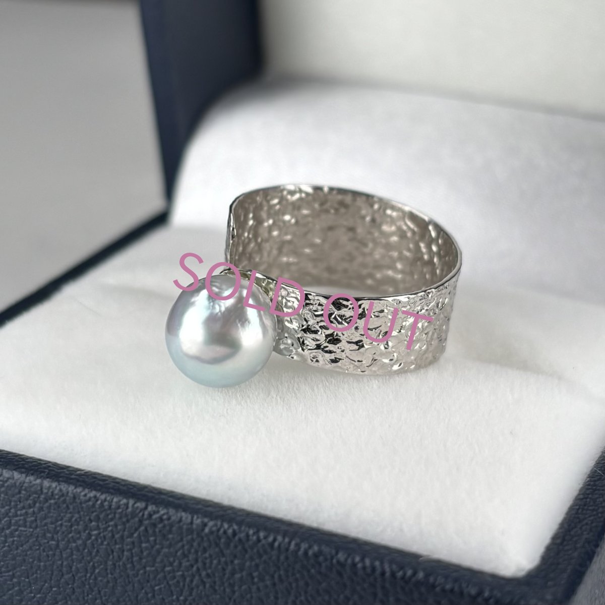 アコヤ真珠 フォークリング 7.5-8ｍｍ ナチュラルグレー 無調色  バロック SV製 11-12号(調整可能)