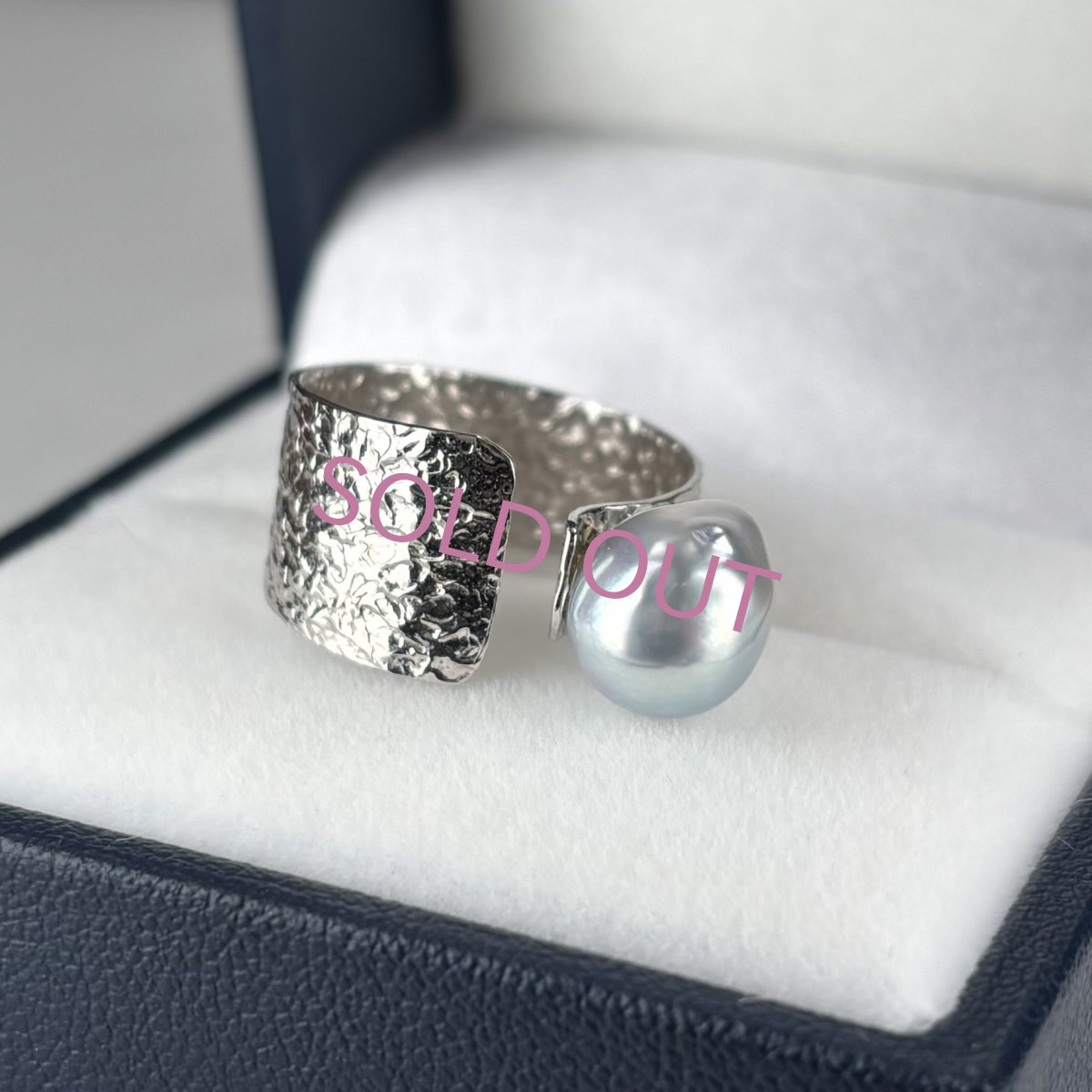 アコヤ真珠 フォークリング 7.5-8ｍｍ ナチュラルグレー 無調色  バロック SV製 11-12号(調整可能)