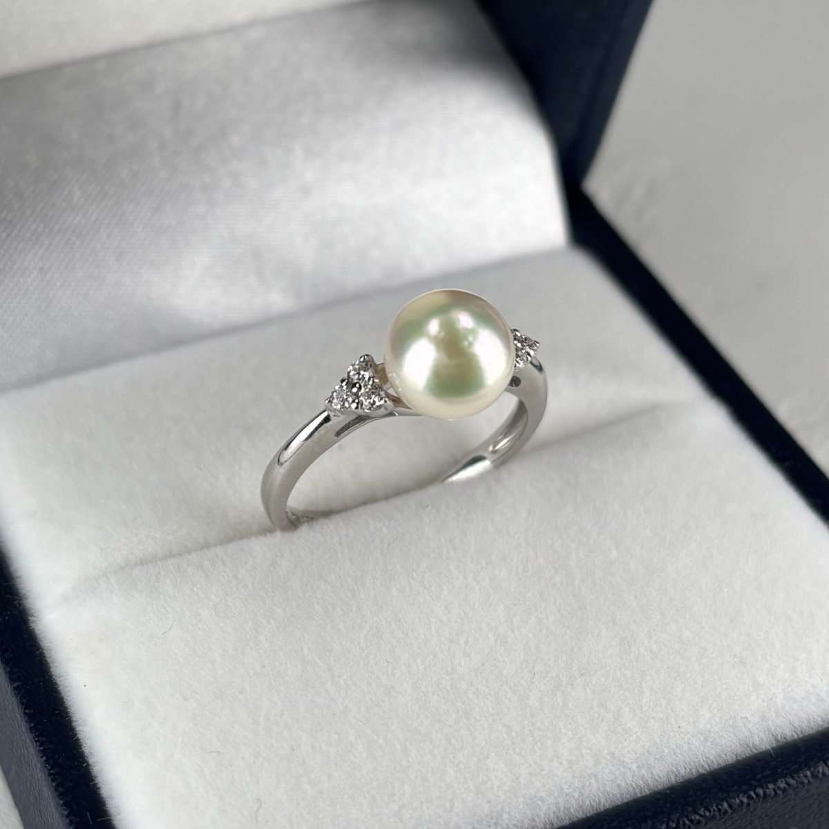 アコヤ真珠 パールリング 7.5-8mm ホワイト ラウンド キュービックジルコニア SV製 11-13号