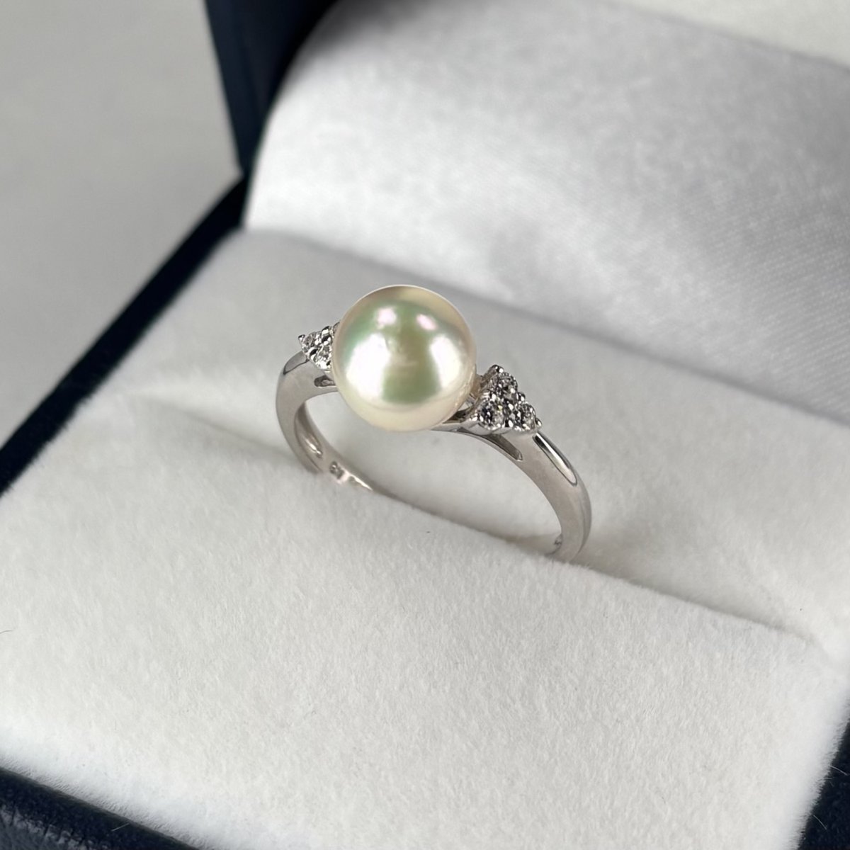 アコヤ真珠 パールリング 7.5-8mm ホワイト ラウンド キュービックジルコニア SV製 11-13号