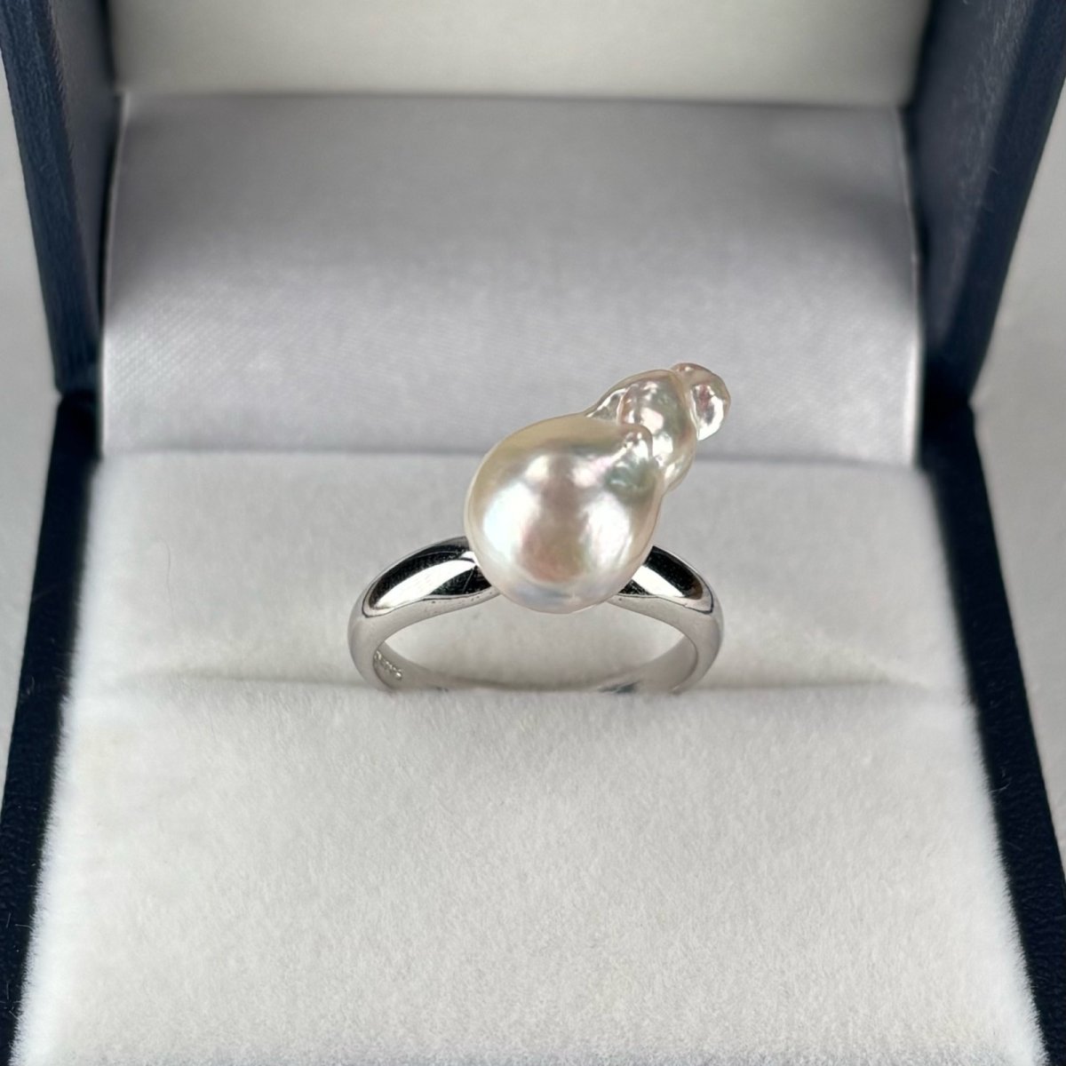 アコヤ真珠 パールリング 9-10ｍｍ ナチュラルグレー 無調色  バロック SV製 12号