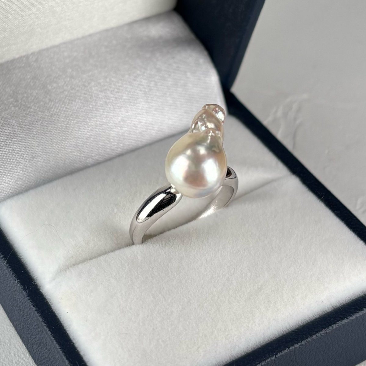 アコヤ真珠 パールリング 9-10ｍｍ ナチュラルグレー 無調色  バロック SV製 12号