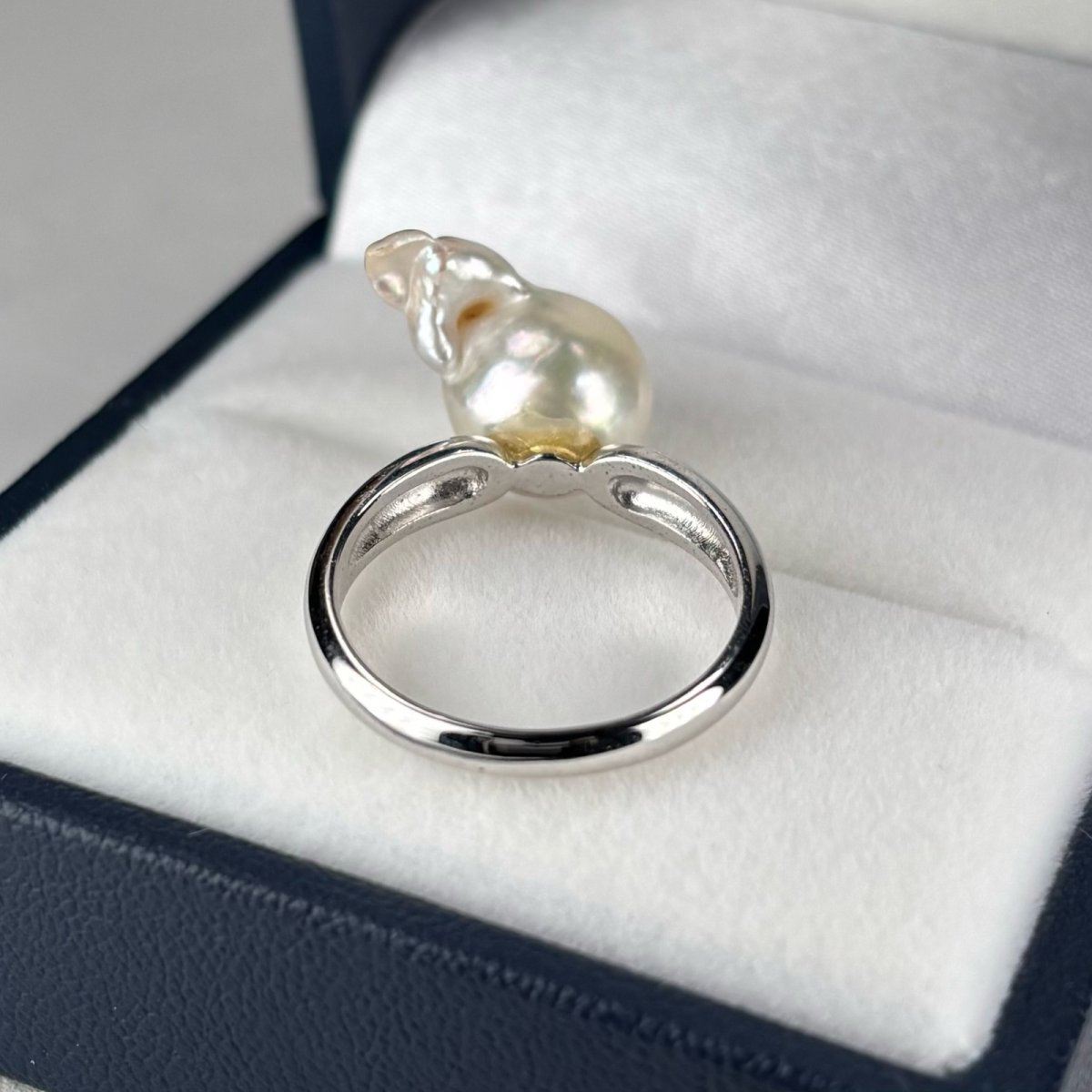 アコヤ真珠 パールリング 9-10ｍｍ ナチュラルグレー 無調色  バロック SV製 12号