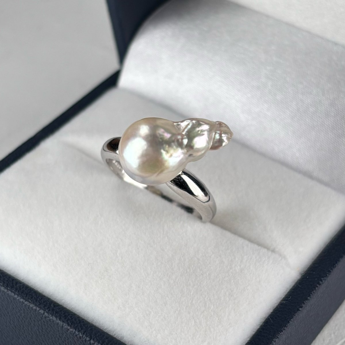 アコヤ真珠 パールリング 9-10ｍｍ ナチュラルグレー 無調色  バロック SV製 12号
