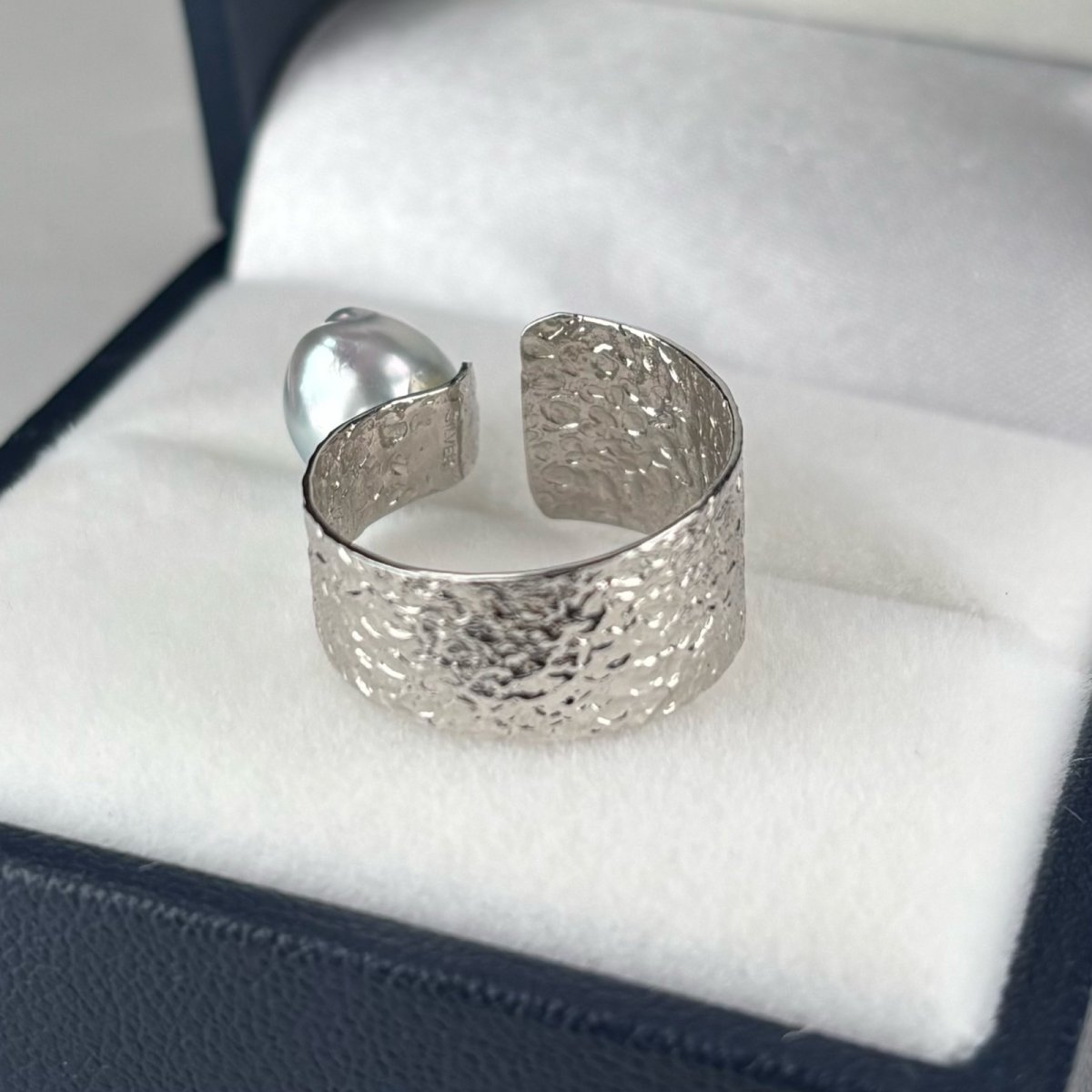 アコヤ真珠 フォークリング 7.5-8ｍｍ ナチュラルグレー 無調色  バロック SV製 11-12号(調整可能)