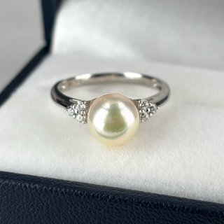 アコヤ真珠 パールリング 8.5-9mm Pt900 プラチナ ダイヤ 0.06ct