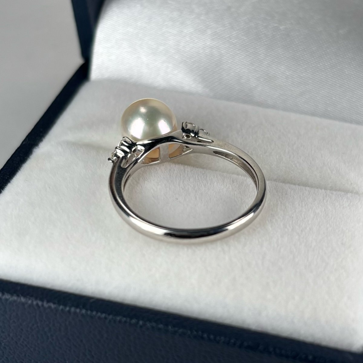 アコヤ真珠 パールリング 7.5-8mm ホワイト ラウンド キュービックジルコニア SV製 11-13号