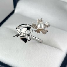 アコヤ真珠 パールリング 4-4.5mm ホワイト ラウンド SV製 12号(サイズ変更可能) 蝶・花モチーフ