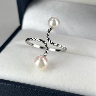 アコヤ真珠 フォークリング 5.5-6mm ホワイト ラウンド K18WG ダイヤ