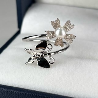 アコヤ真珠 パールリング 7.5-8mm ホワイト ラウンド キュービック