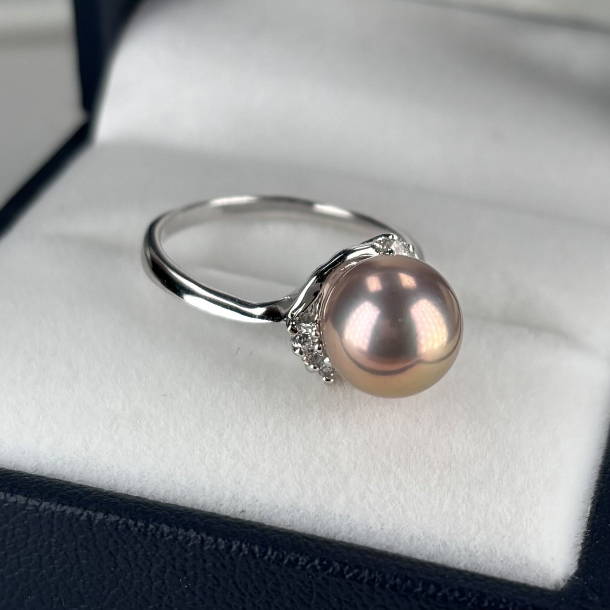 淡水真珠 パールリング 9.5-10mm ピンクパープル オフラウンド SV925製 キュービックジルコニア 14-15号 1点物