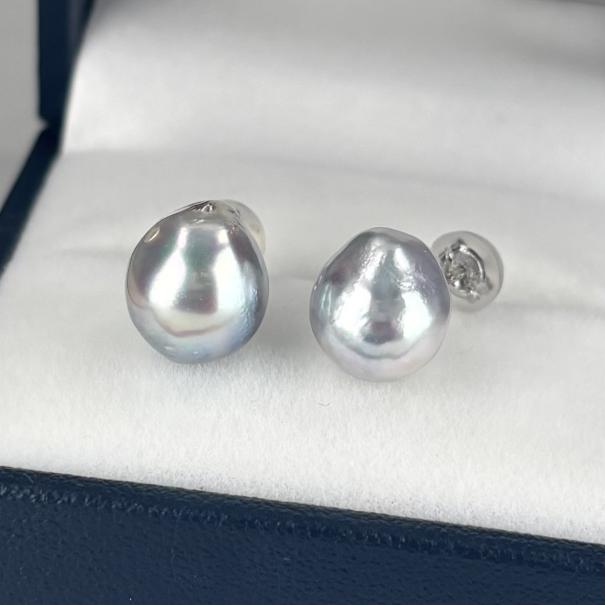 アコヤ真珠 バロックパールピアス イヤリング 9-10mm ナチュラルグレー 無調色 K14WG SV925製