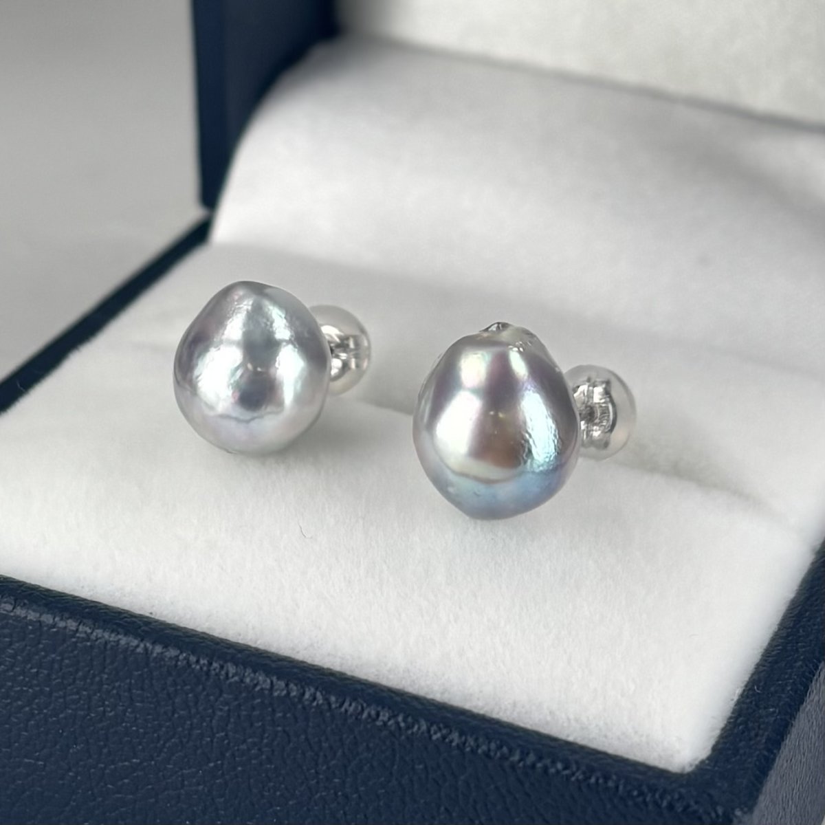 アコヤ真珠 バロックパールピアス イヤリング 9-10mm ナチュラルグレー 無調色 K14WG SV925製