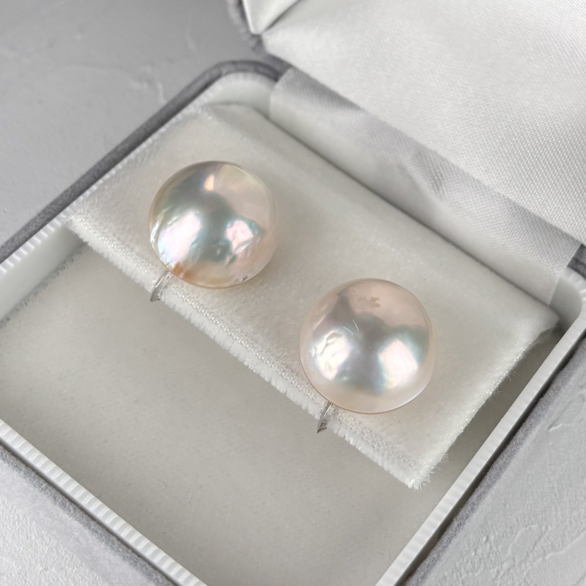 ≪訳あり特価≫≪1点もの≫マベ真珠 パールイヤリング ホワイト 17ｍｍ 半円 シルバー製 直結