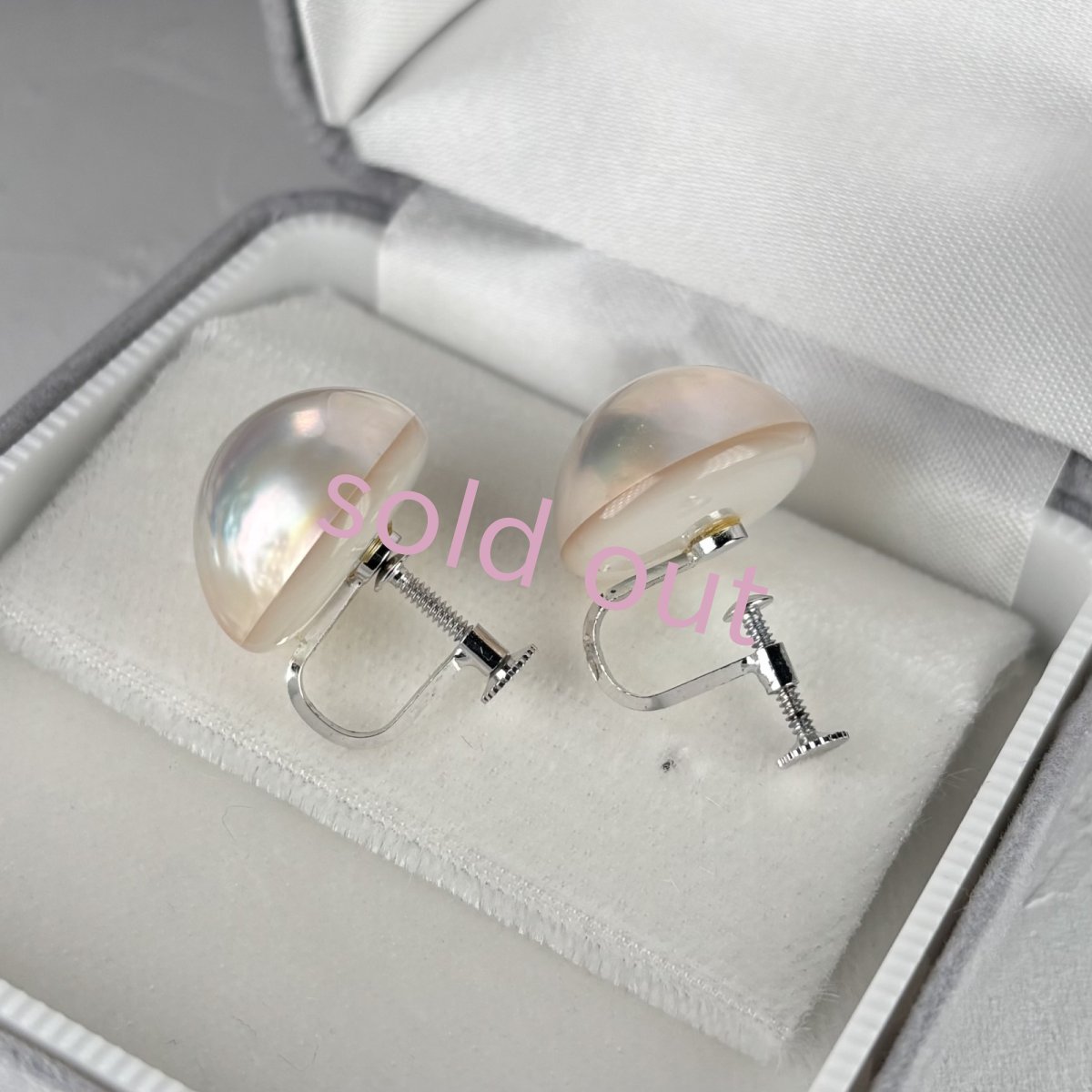 ≪訳あり特価≫≪1点もの≫マベ真珠 パールイヤリング ホワイト 17ｍｍ 半円 シルバー製 直結