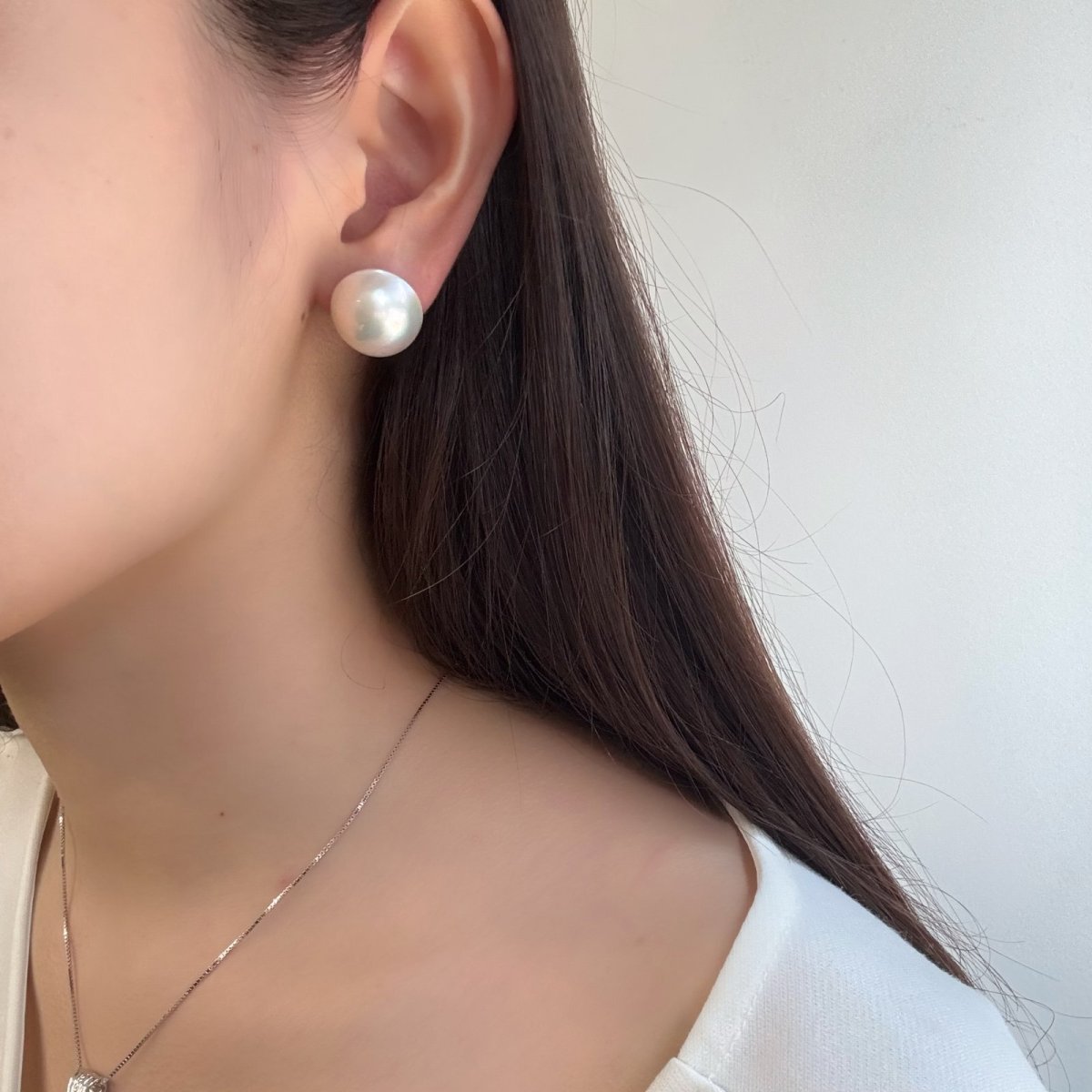 ≪訳あり特価≫≪1点もの≫マベ真珠 パールイヤリング ホワイト 17ｍｍ 半円 シルバー製 直結