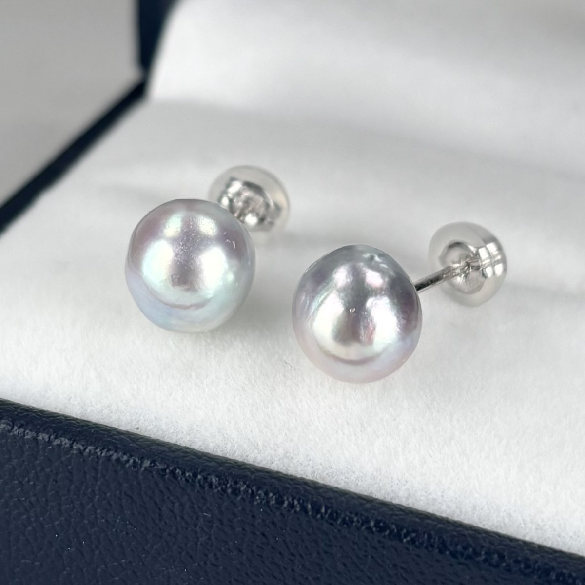 アコヤ真珠 パールピアス 8-8.5ｍｍ セミバロック ナチュラルグレー 無調色 K14WG 