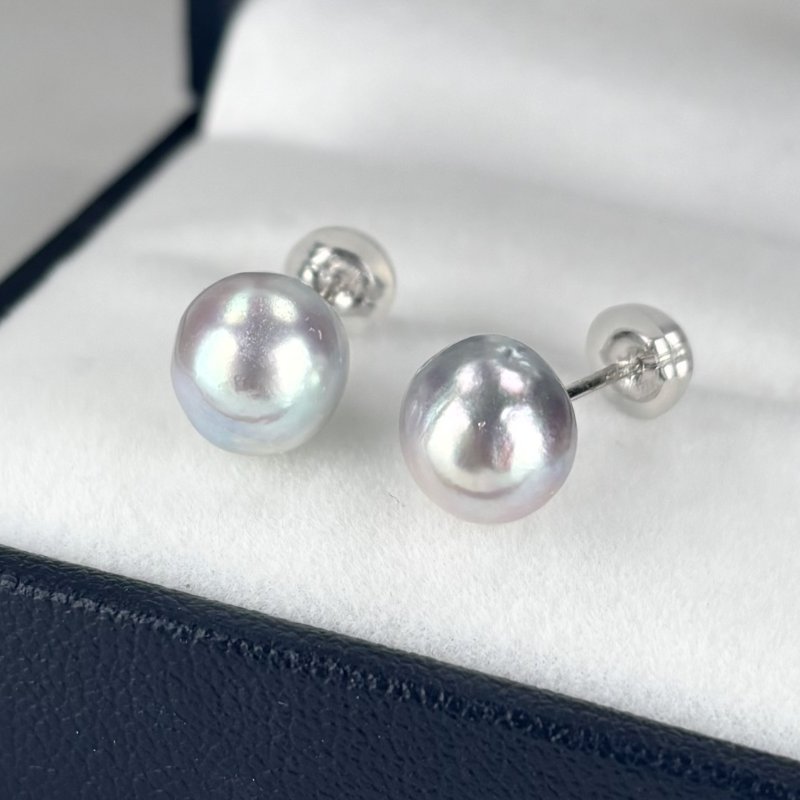 アコヤ真珠 パールピアス 8-8.5mm セミバロック ナチュラルグレー 無