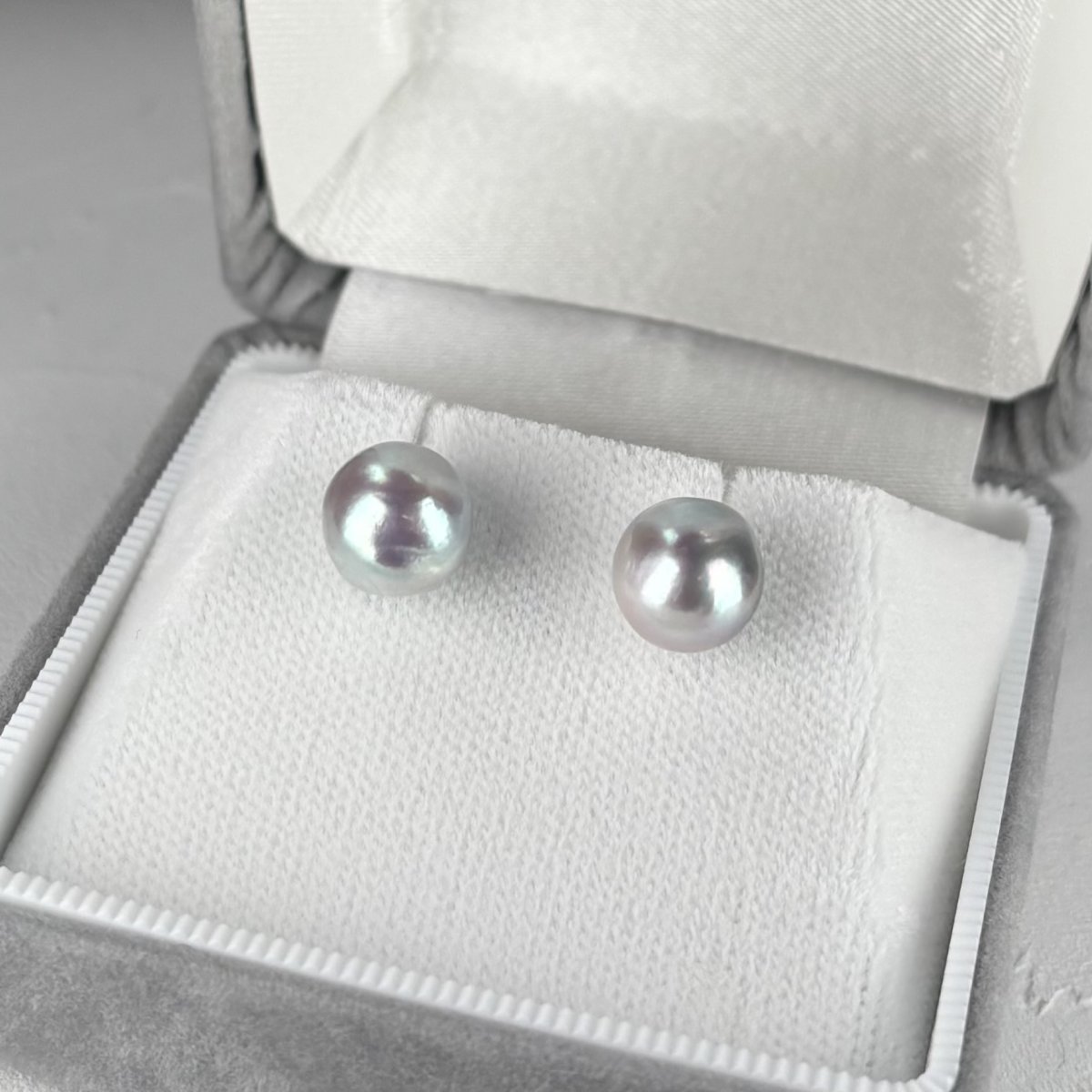 アコヤ真珠 パールピアス 8-8.5ｍｍ セミバロック ナチュラルグレー 無調色 K14WG 