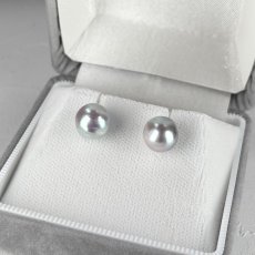 アコヤ真珠 パールピアス 8-8.5ｍｍ セミバロック ナチュラルグレー 無調色 K14WG 