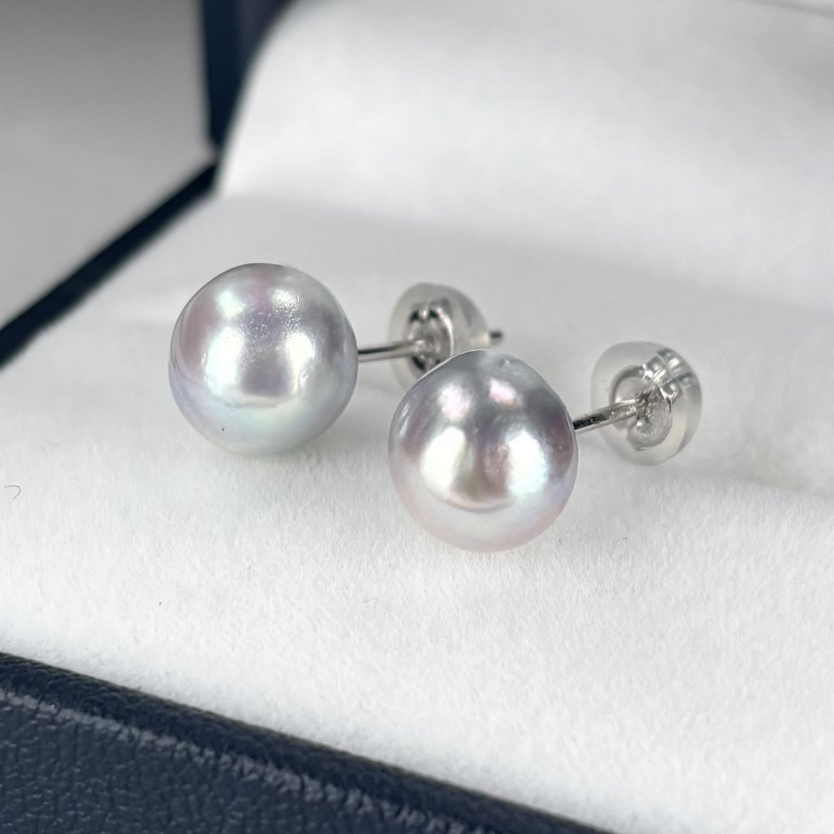 アコヤ真珠 パールピアス 8-8.5ｍｍ セミバロック ナチュラルグレー 無調色 K14WG 