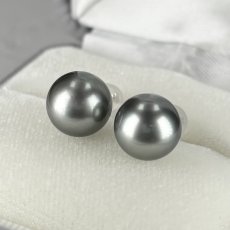 ≪1点物≫黒蝶真珠 パールピアス 10mm シルバーグレー ラウンド K18WG GIA宝石鑑定士保証書付き