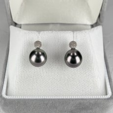 画像4: 黒蝶真珠 パールピアス 9mm ブラック セミラウンド K18WG GIA宝石鑑定士保証書付き (4)