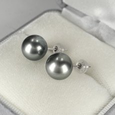 ≪1点物≫黒蝶真珠 パールピアス 10mm シルバーグレー ラウンド K18WG GIA宝石鑑定士保証書付き