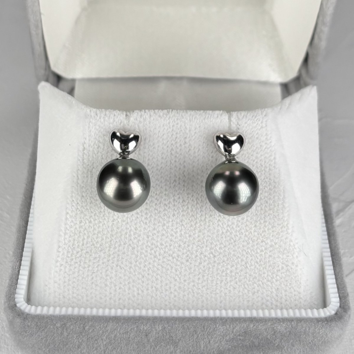 黒蝶真珠 パールピアス 9mm ピーコック セミラウンド K18WG GIA宝石鑑定士保証書付き