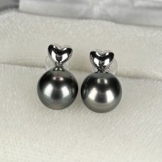 黒蝶真珠 パールピアス 9mm ピーコック セミラウンド K18WG GIA宝石鑑定士保証書付き