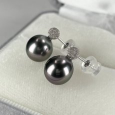 画像2: 黒蝶真珠 パールピアス 9mm ブラック セミラウンド K18WG GIA宝石鑑定士保証書付き (2)