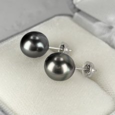 画像2: ≪1点物≫黒蝶真珠 パールピアス 9.5-10mm グリーン〜ブラック セミラウンド〜オーバル(楕円) K14WG GIA宝石鑑定士保証書付き  (2)