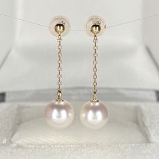 画像1: ≪1点物≫アコヤ真珠 チェーンパールピアス 7-7.5mm ホワイト ラウンド K18YG  (1)