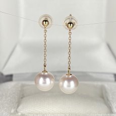 画像2: ≪1点物≫アコヤ真珠 チェーンパールピアス 7-7.5mm ホワイト ラウンド K18YG  (2)