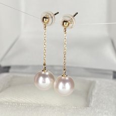 ≪1点物≫アコヤ真珠 チェーンパールピアス 7-7.5mm ホワイト ラウンド K18YG 