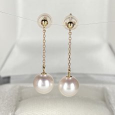 ≪1点物≫アコヤ真珠 チェーンパールピアス 7-7.5mm ホワイト ラウンド K18YG 