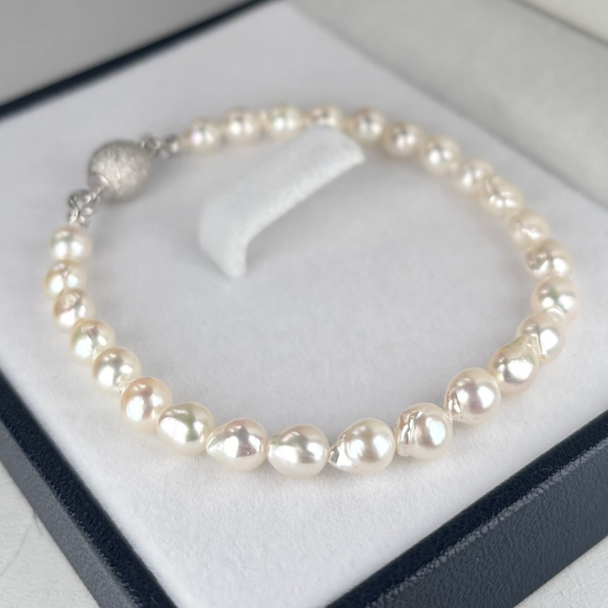 アコヤ真珠 バロックパールブレスレット  5-5.5ｍｍ ホワイト バロック マグネットクラスプ 約18cｍ　