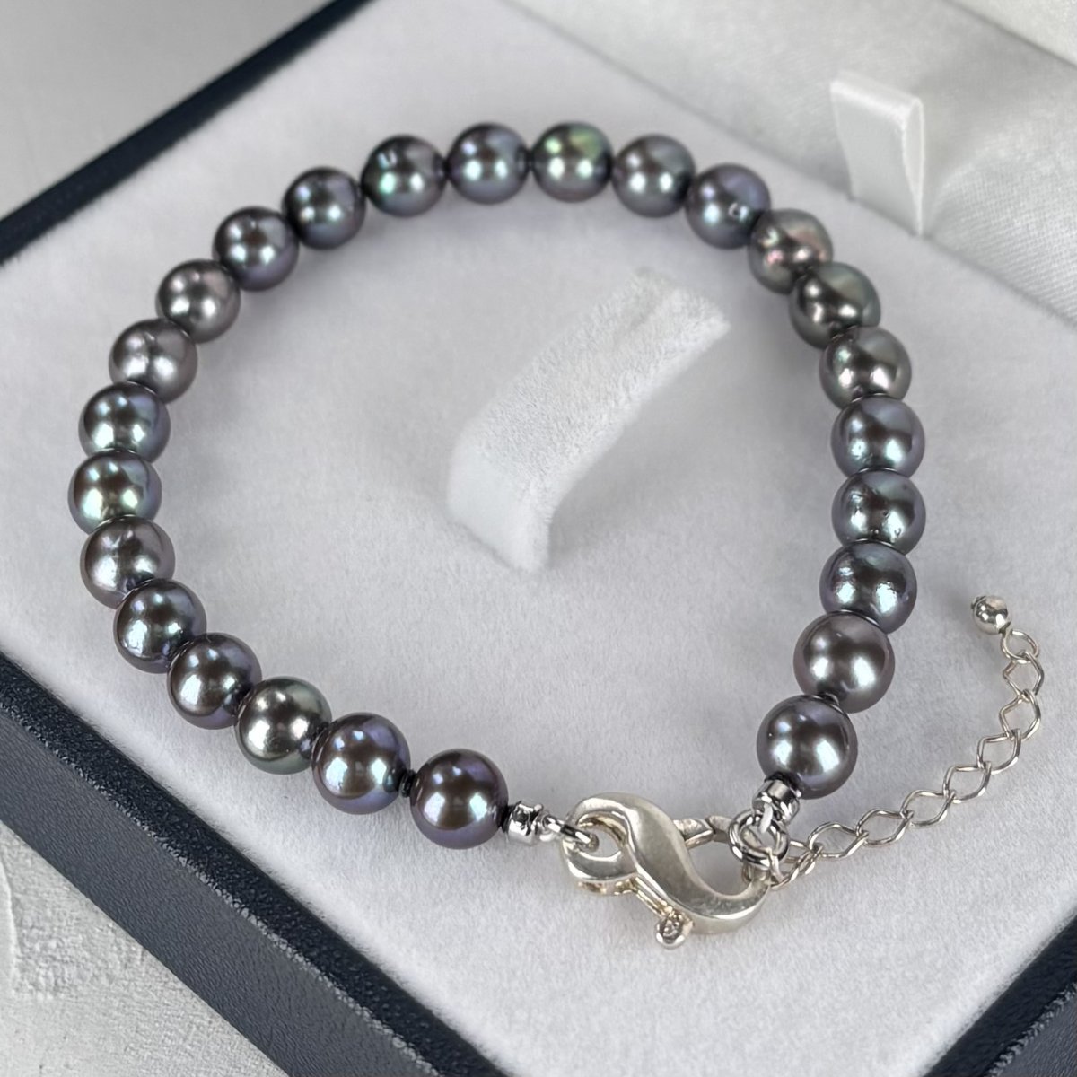 アコヤ黒真珠 パールブレスレット  6-6.5ｍｍ ブラック セミラウンド SV925製 18cm＋3cm