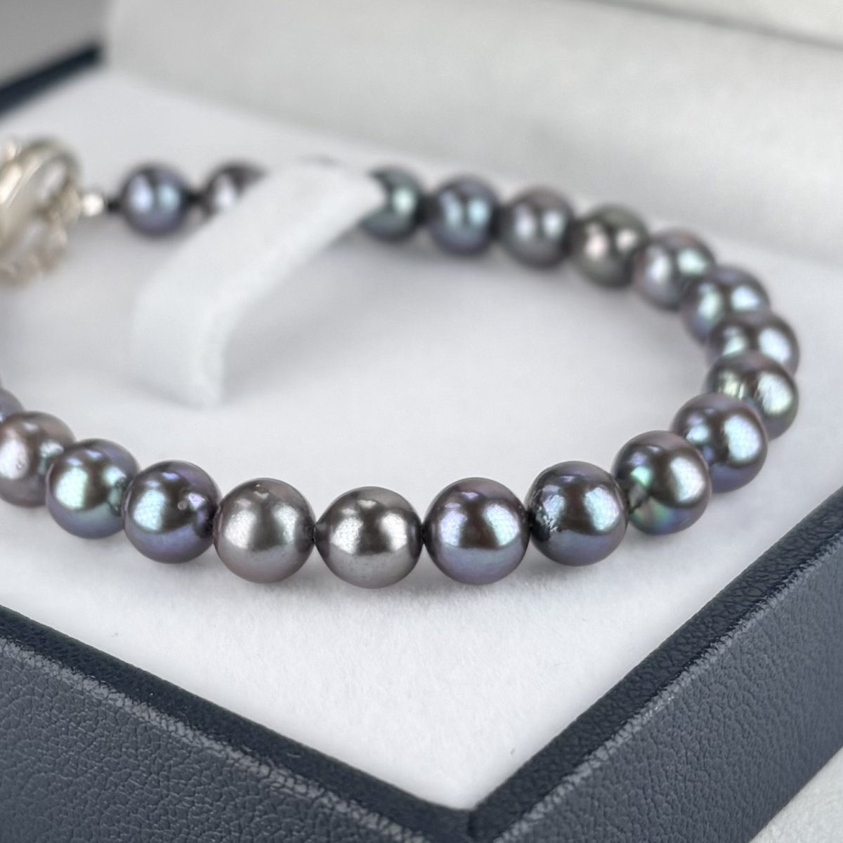 アコヤ黒真珠 パールブレスレット  6-6.5ｍｍ ブラック セミラウンド SV925製 18cm＋3cm