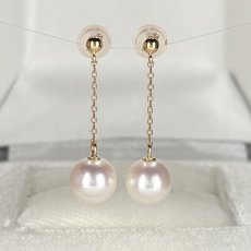 ≪1点物≫アコヤ真珠 チェーンパールピアス 7-7.5mm ホワイト ラウンド K18YG 